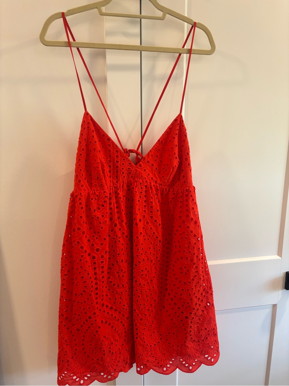 H&M Red Eyelet Mini Dress with Adjustable Spaghettiu Straps